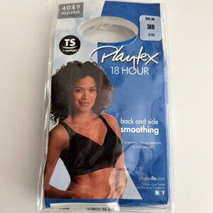 PLAYTEX Wire-Free 18-Hour Back & Side Smoothing Bra (Size 38B-Black) NEW IN PKG!